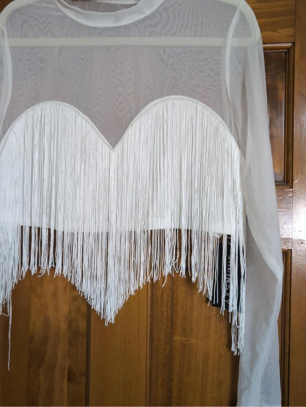 Shein Prive White Mesh Fringe Crop Top Sexy Cowgirl Party Women's 4XL(1324) - Picture 4 of 6